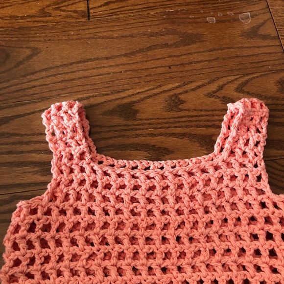 Hand- crocheted peach coloured cotton mesh pop-top -new - Picture 4 of 8